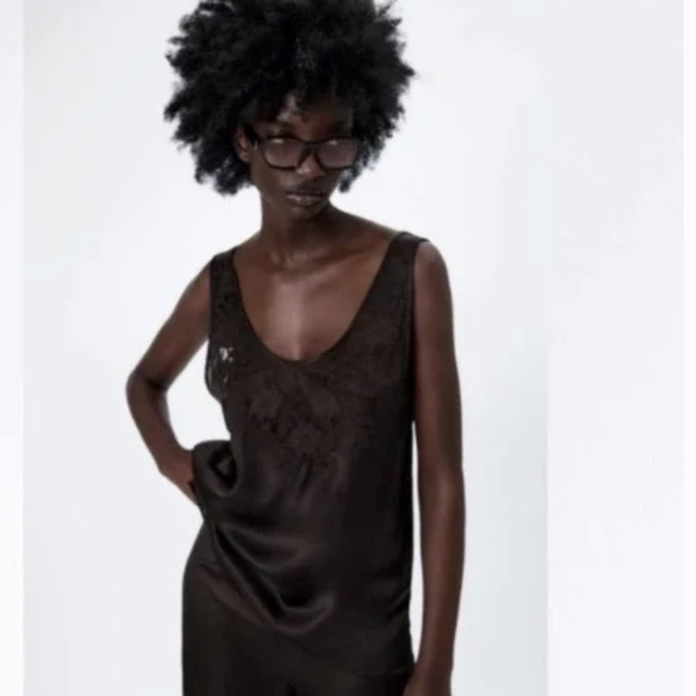 NEW Zara LIMITED EDITION brown embroidered camisole Sz M NWT